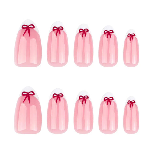 Valentine's Day Simple French White-Edged Red Bow Press-On Nails