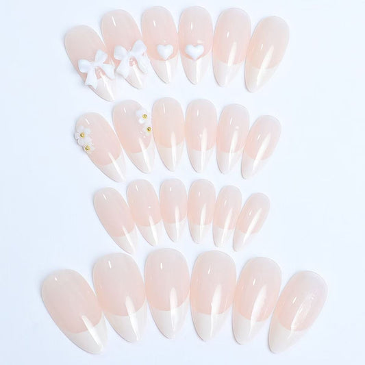 White French Almond Bow Press-On Nails