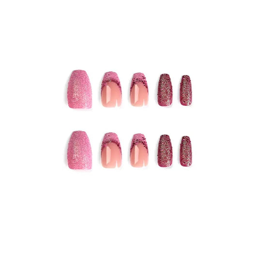 Pink & Purple Glitter French Sequin Press-On Nails