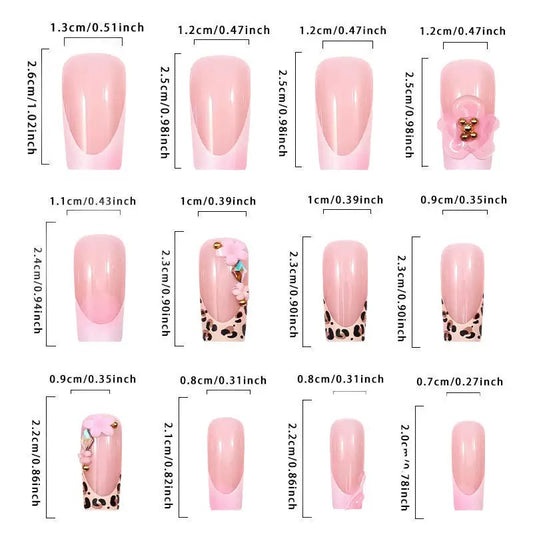 French-Style Leopard 3D Flower Removable Press-On Nails