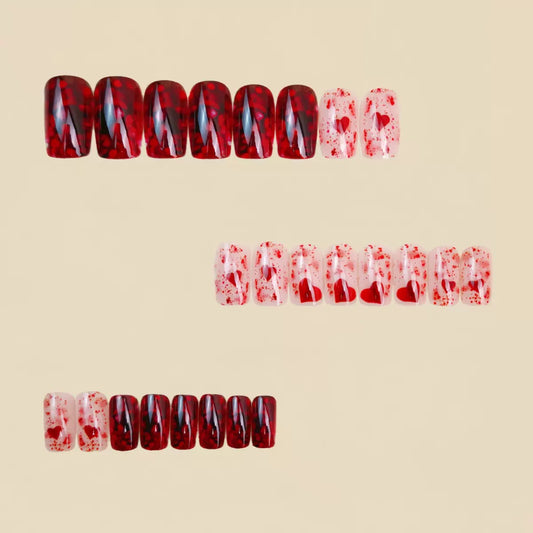 Valentine’s Day Must-Have – Heart Mid-Length European Square Press-On Nails