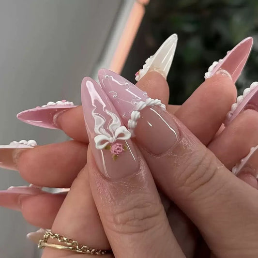 Cute and sweet niche floral romantic blush-toned premium press-on nails