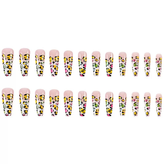 Leopard Print French-Style Extra-Long Press-On Nails