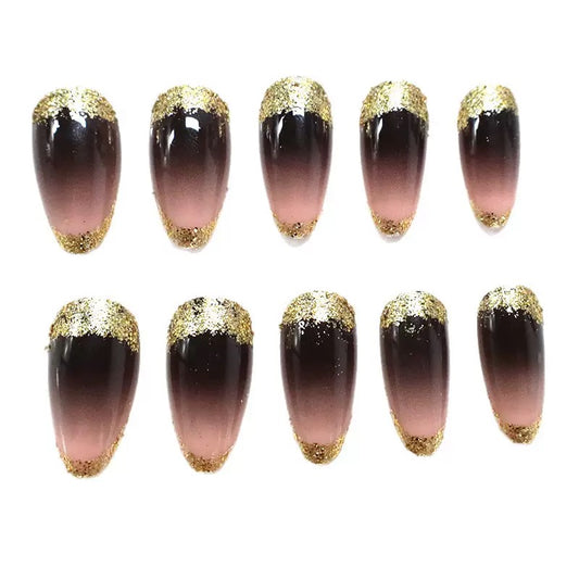 Trendy Glam Girl Gradient Gold Glitter Long Almond Press-On Nails