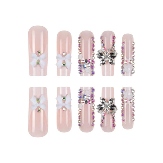 Luxury Heavy-Duty Bow Rhinestone Press-On Nails
