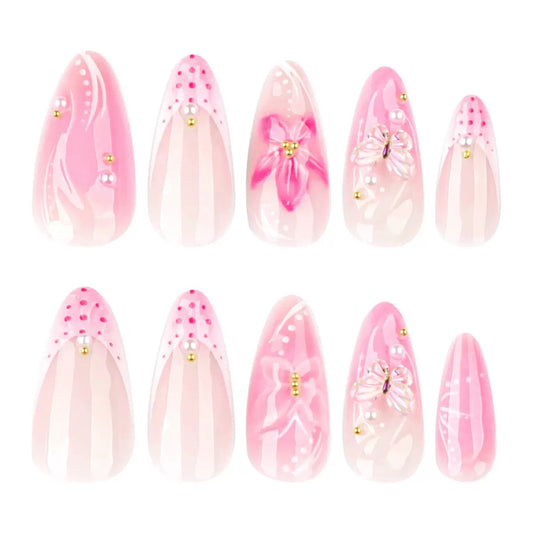 Pink 3D Flower Short Almond Press-On Nails