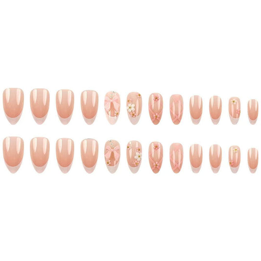 French-Style Butterfly and Vibrant Flower Press-On Nails