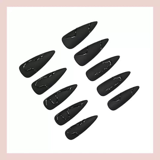 Dark Aesthetic 3D Black Snake Matte Minimalist Detachable Press-On Nails