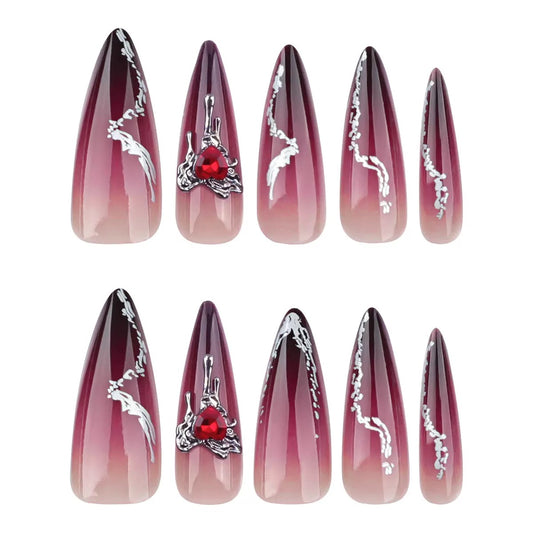 Long Stiletto Dark Gradient Glitter Detachable Press-On Nails | Sweet & Cool Girl Style
