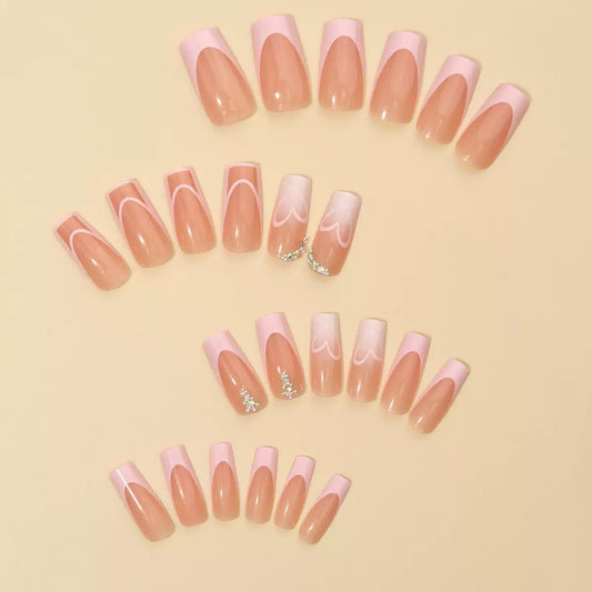 Valentine’s Day Nude French-Style Line Heart Press-On Nails