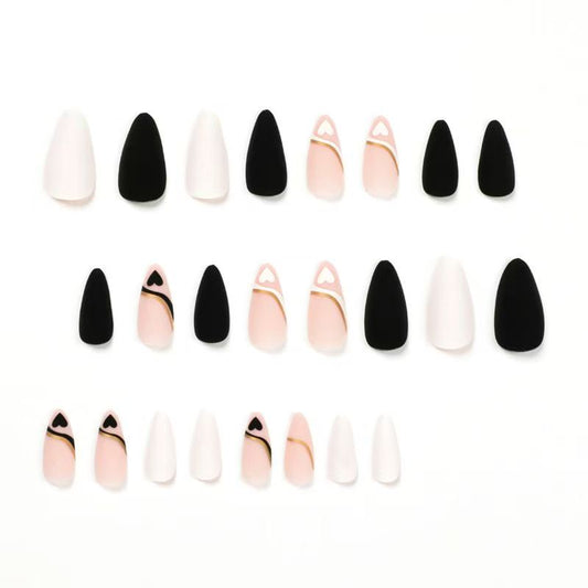 Black & White Heart Color-Block Ready-Made Press-On Nails