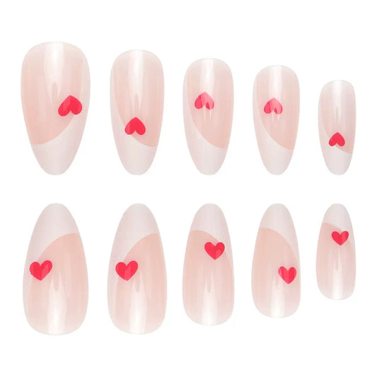 Valentine’s Day White-Edged French Red Heart Press-On Nails