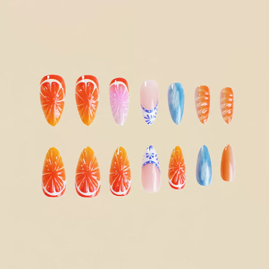 Sweet & Fresh Ocean-Themed Orange Fruit Cute Press-On Nails