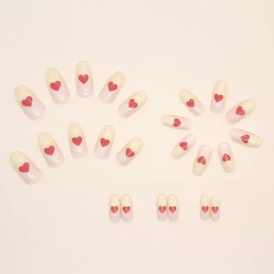 Valentine’s Day Gradient French-Style Heart Medium-Length Ballet Press-On Nails