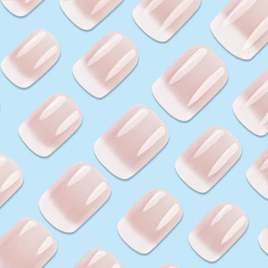 Chic Pink & White Ombre European Square Press-On Nails