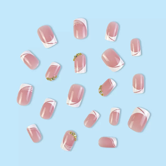 French Short Minimalist Glam Rhinestone Press-On Nails