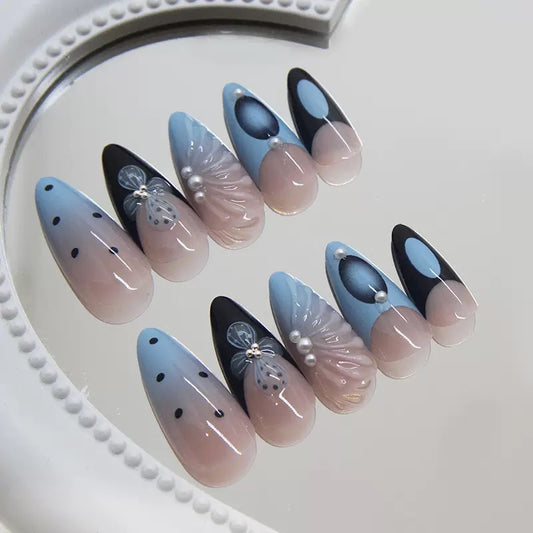 Summer Ocean Fresh 3D Shell, Pearl & Flower Detachable Press-On Nails