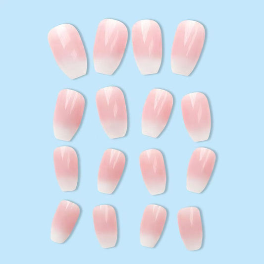 Ice-Clear Gradient Nude White Plaid Fake Nails