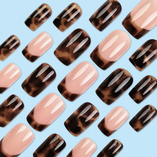 French-Style Edgy Girl Leopard Print Blended Vintage Press-On Nails