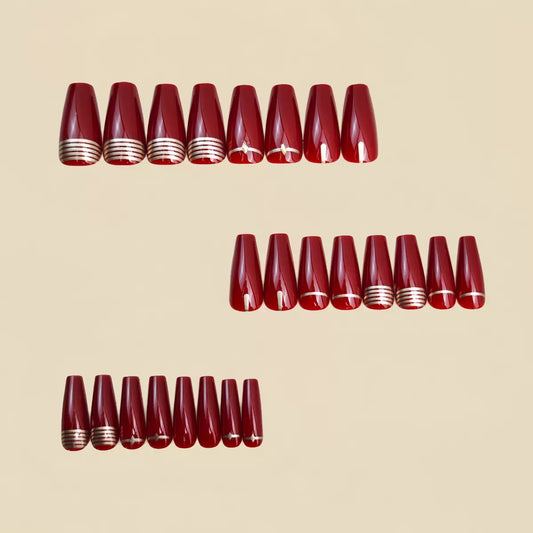 Autumn & Winter Wine Red Mid-Long Ballet False Nails, Press-On Nails