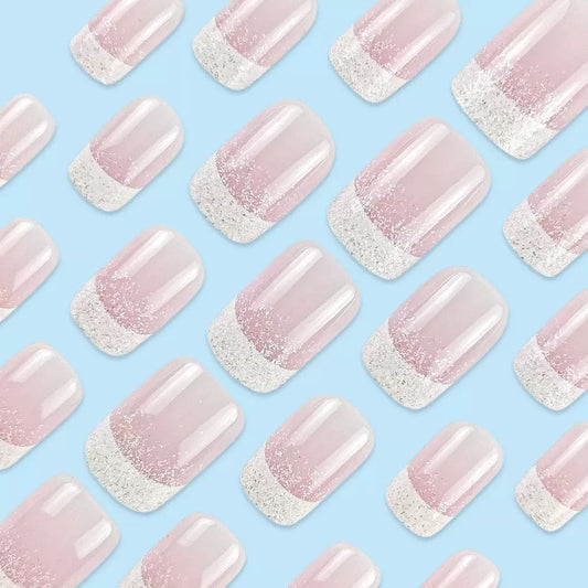 French Pink & White Shimmer Press-On Nails