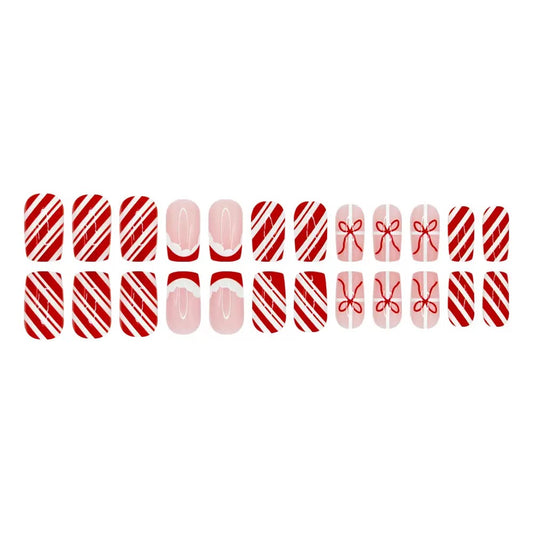 Christmas Bow Gift and Santa Hat Twill Square Press-On Nails