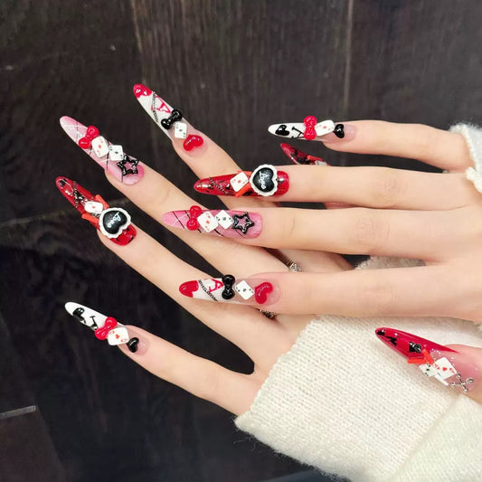 Handmade 3D Poker Press-On Nails for a Super Cool Hot Girl Look