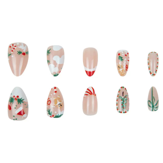 Christmas Christmas Tree, Santa Hat, Bow, and Candy Almond Press-On Nails