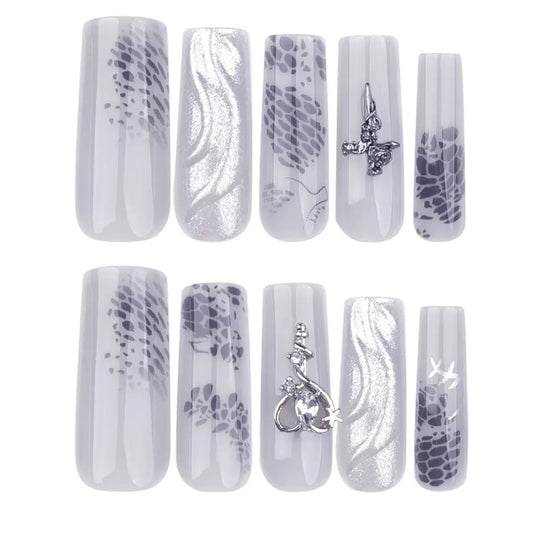 Sweet & Cool Girly 3D Mirror Pink Metallic Heart & Cross Rose Press-On Nails
