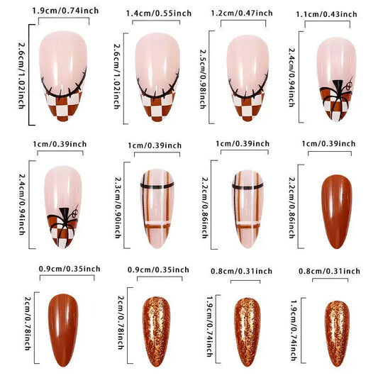 Thanksgiving Plaid Pumpkin Brown Press-On Nails