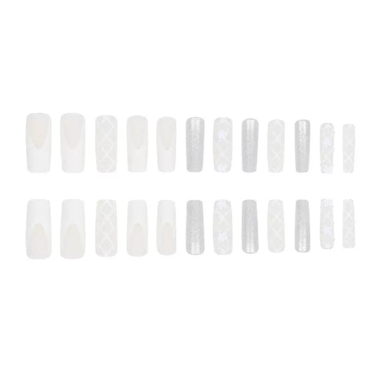 Bridal Atmosphere Long Press-On Nails with Pearls, Flowers, and Glitter