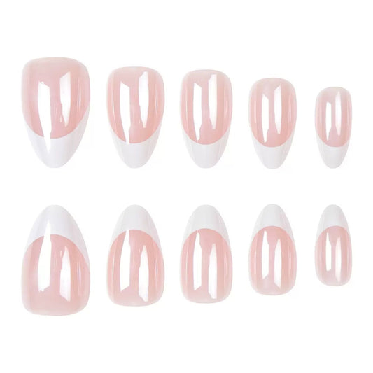 Chic Minimalist Aurora French Soft Sweet Round Almond Detachable Press-On Nails | Elegant & Sweet Style