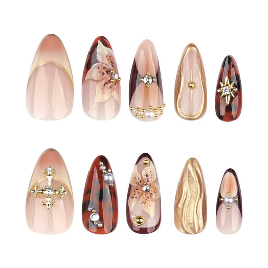 Premium Chic Girly Embossed Gold Foil Press-On Nails