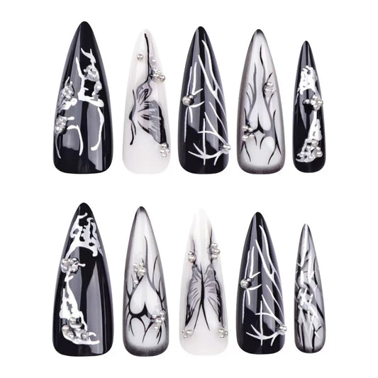 Dark Goth Girly Heart Bow Press-On Nails