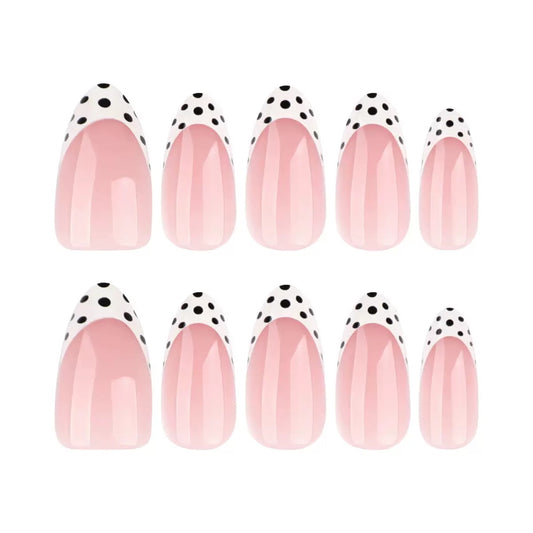 Minimalist French Black Polka Dot Almond Press-On Nails