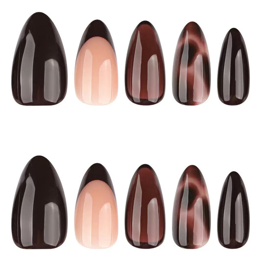 Dark Brown Gradient Tortoiseshell Almond Press-On Nails