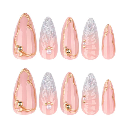 3D Water Drop Almond Press-On Nails