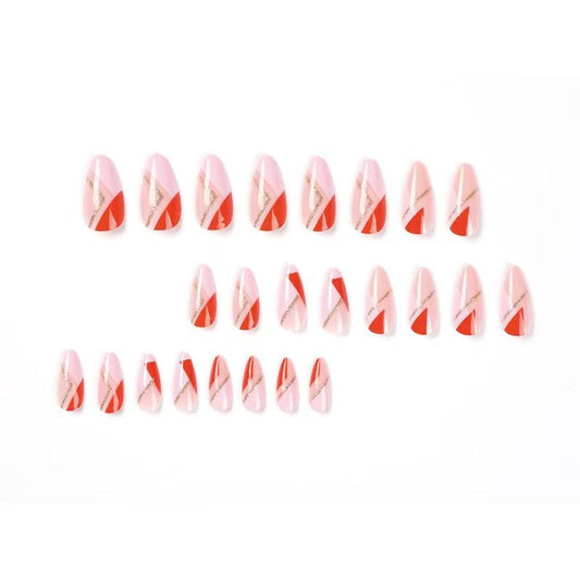Gold-Trimmed Pink Color-Block Ready-Made Press-On Nails