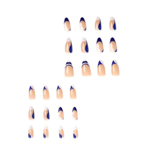 Blue and White Color-Block Ready-Made Press-On Nails
