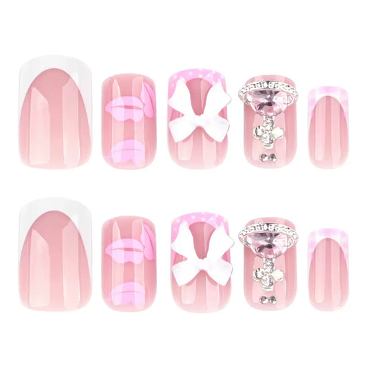 Valentine’s Day Sweet Pink Lip Print Short Square Press-On Nails