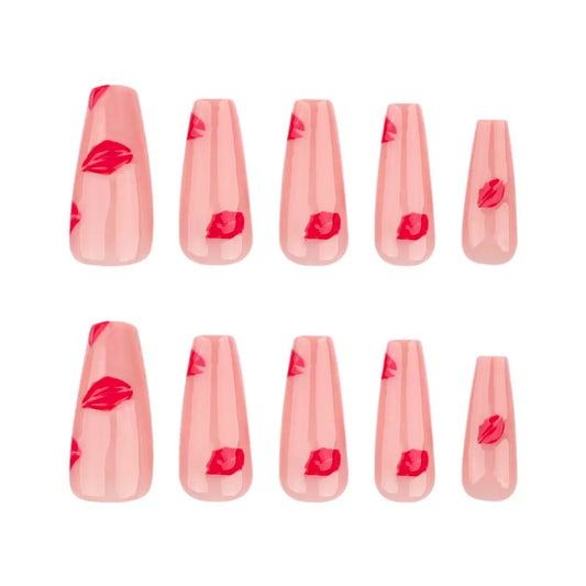 Valentine’s Day 3D Red Lips Long Ballet Pink Press-On Nails