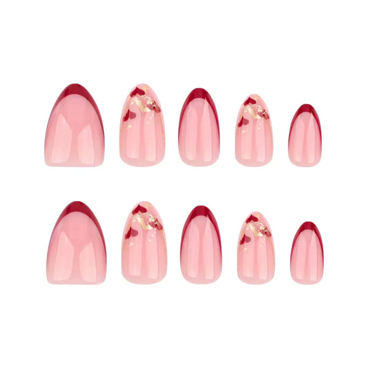 Valentine’s Day French Red Press-On Nails with Heart Glitter