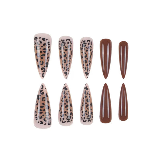 Maillard Leopard Print Detachable Long Stiletto Press-On Nails
