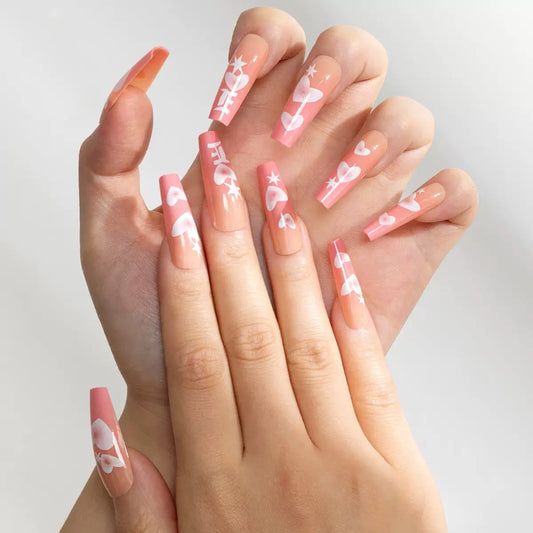 Valentine’s Day Pastel Pink Heart & Six-Pointed Star Detachable Press-On Nails