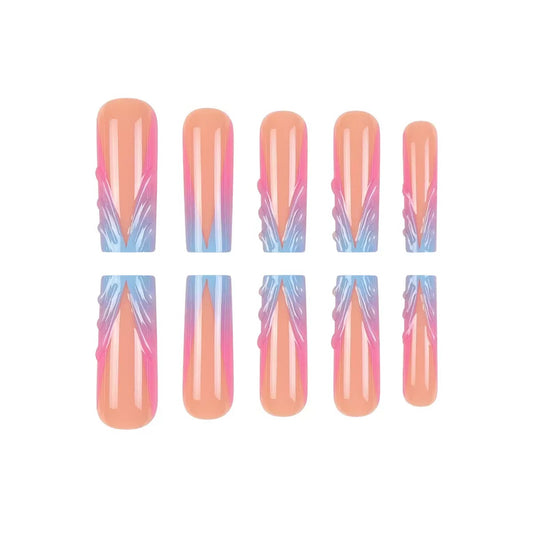 3D French-Style Gradient Long Medium-Length Press-On Nails