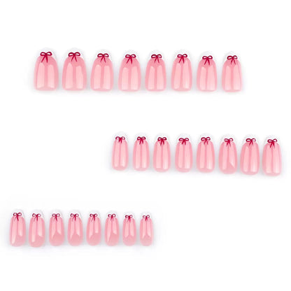 Valentine's Day Simple French White-Edged Red Bow Press-On Nails