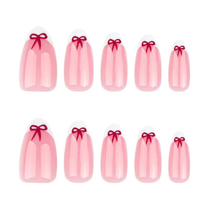 Valentine's Day Simple French White-Edged Red Bow Press-On Nails