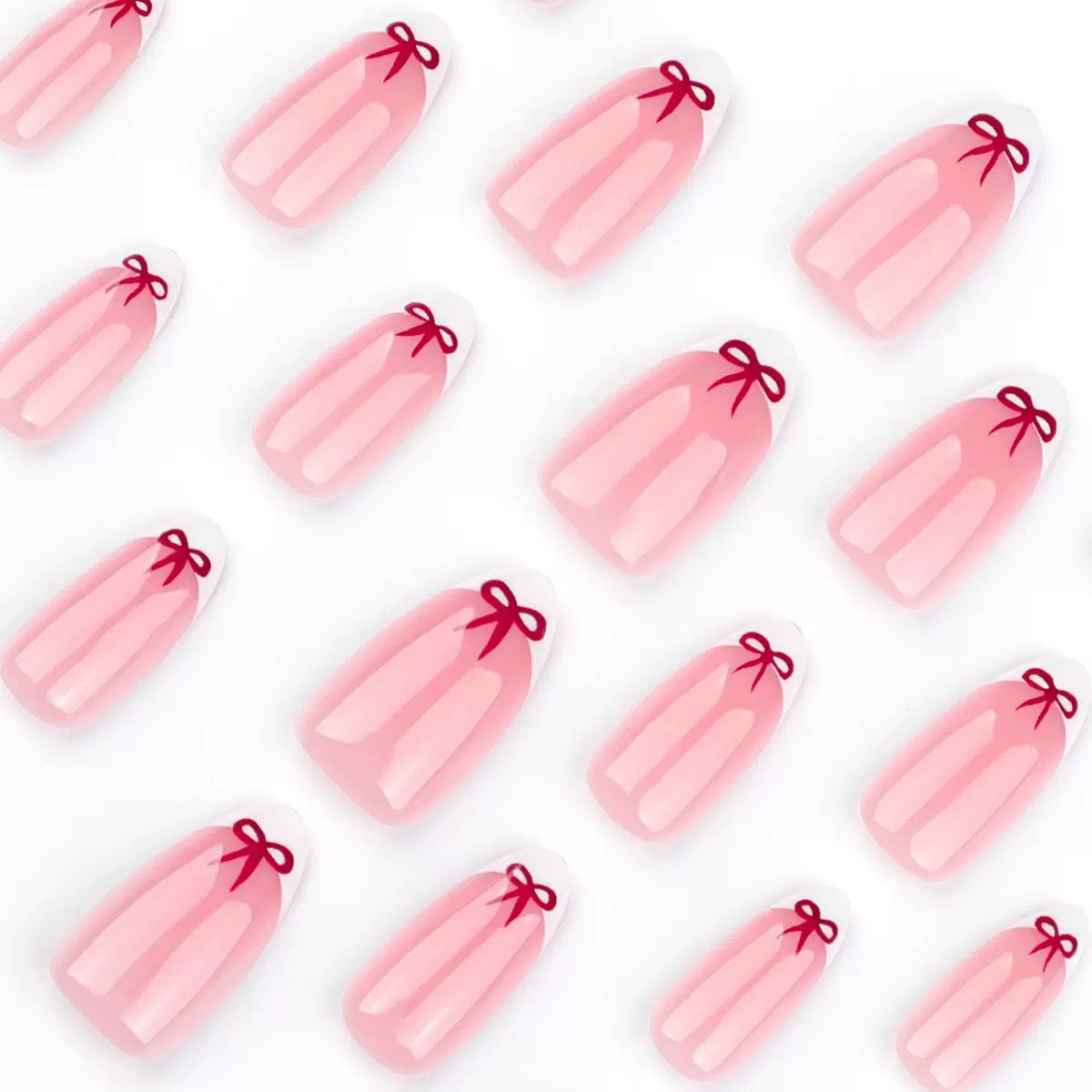 Valentine's Day Simple French White-Edged Red Bow Press-On Nails