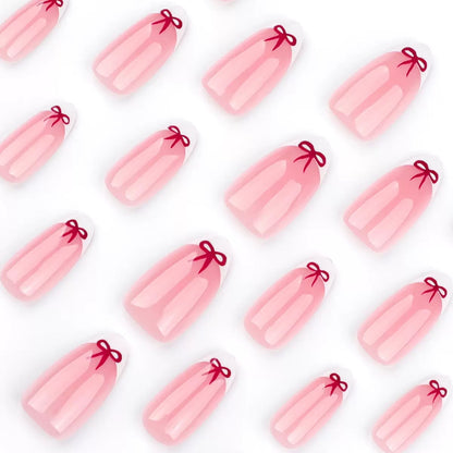Valentine's Day Simple French White-Edged Red Bow Press-On Nails