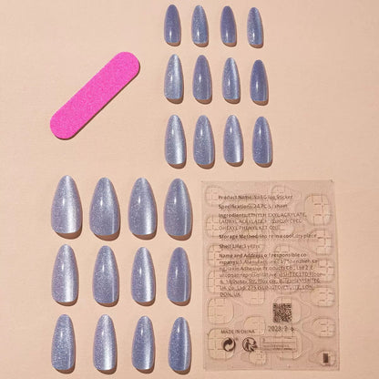 Bestselling Solid Color Soft Cat Eye Glitter French High-End Elegant Removable Press-On Nail Tips